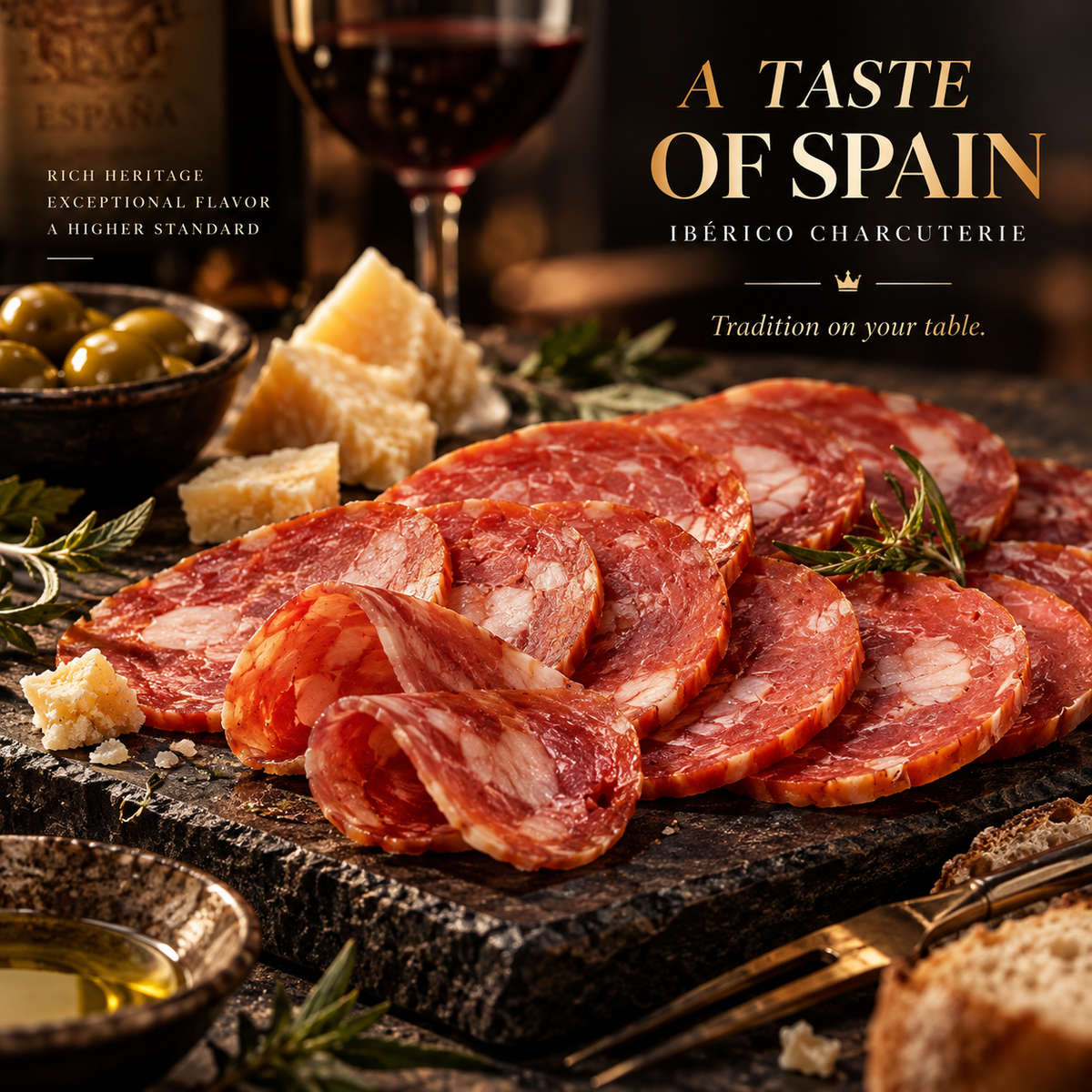 Sliced Spanish ham close-up