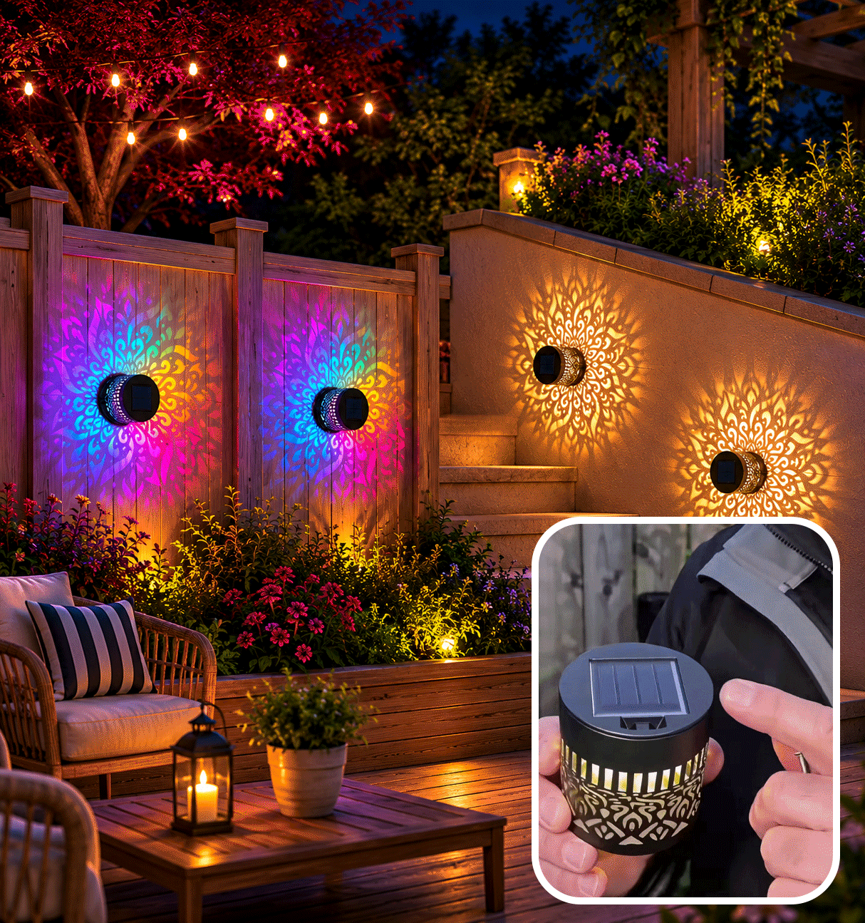Solar Mandala Fence Lights, Outdoor Wall Decor