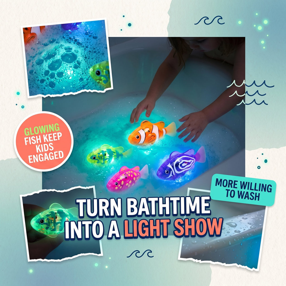 4Pcs Induction Activated | LED Light Up | Auto-Swimming Bath Toy-9YOE9