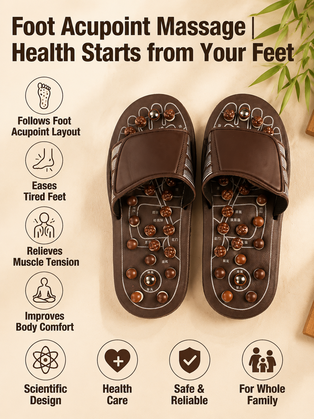 Ad justable Acupressure Massage Slippers with Rotatable Spring Nodes