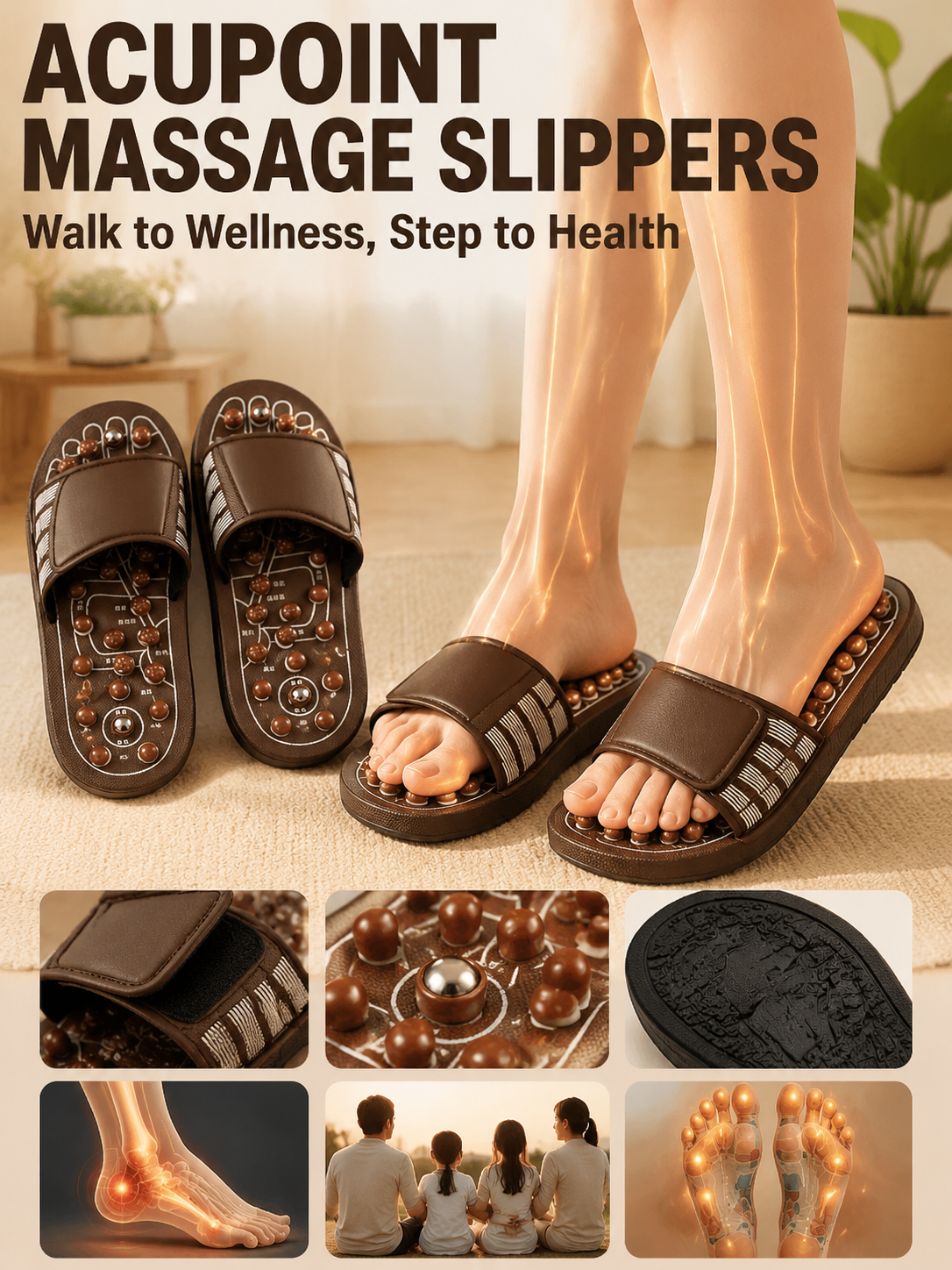 Ad justable Acupressure Massage Slippers with Rotatable Spring Nodes