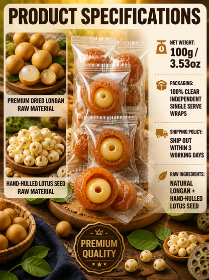 🙆‍♀️Longan Wrapped Lotus Seeds. Natural Ready-to-Eat Dried Fruit Snack for HeaIth & Relaxation