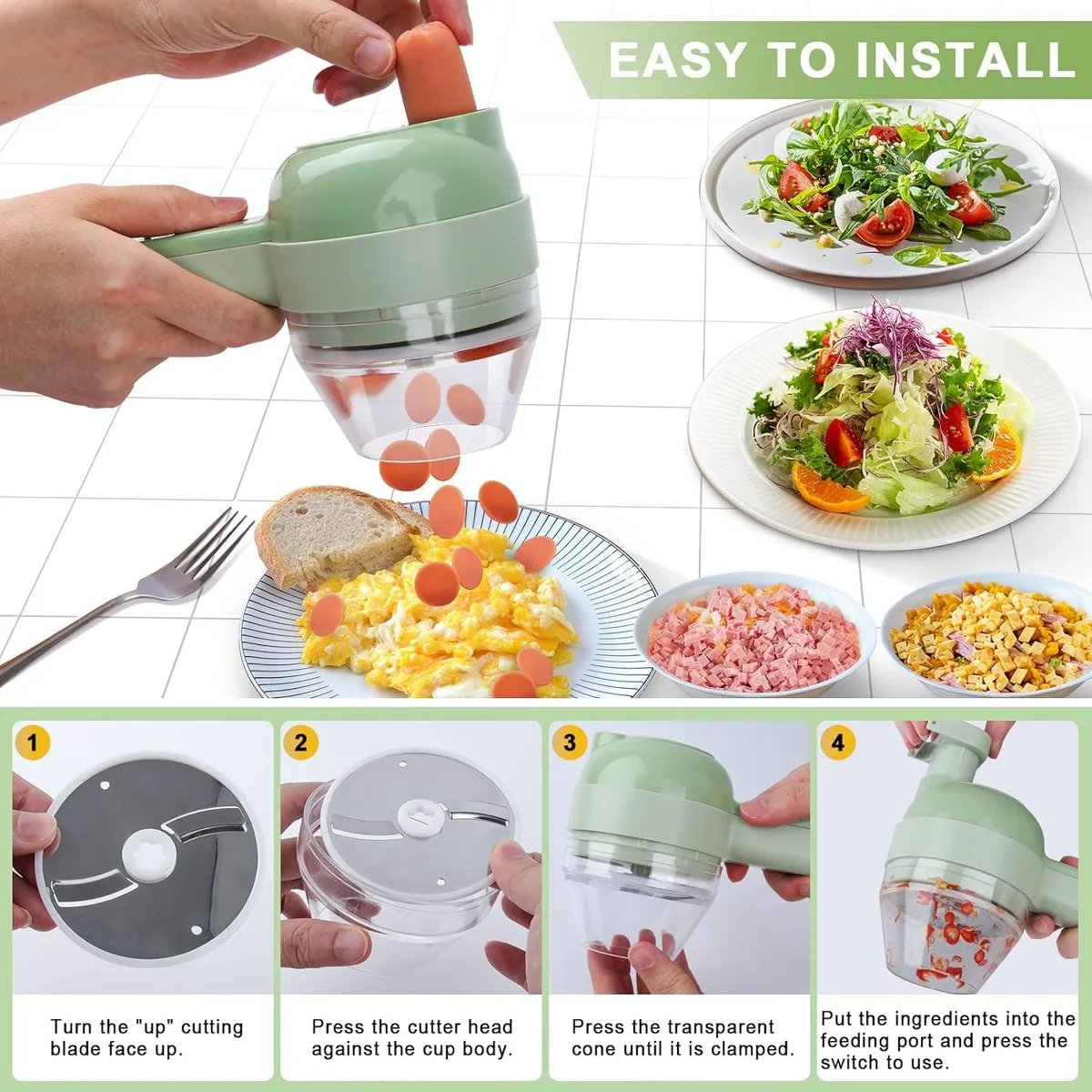 🍴 Transform Your Cooking - 49% OFF - ✨4 In 1 Handheld Electric Vegetable Cutter Set