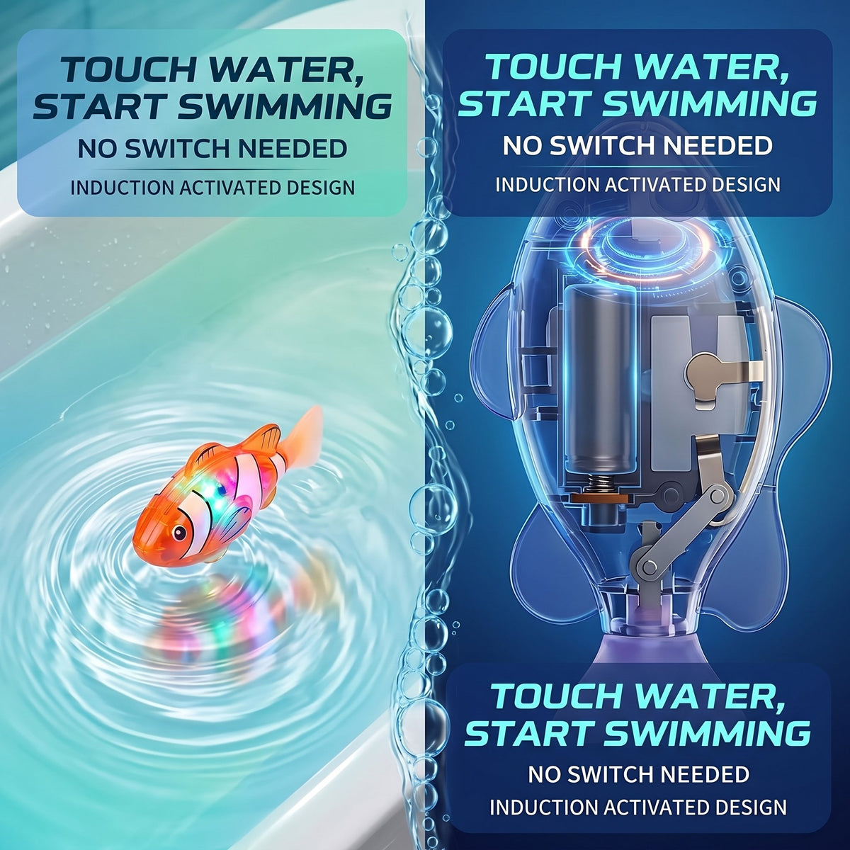 4Pcs Induction Activated | LED Light Up | Auto-Swimming Bath Toy-9YOE9