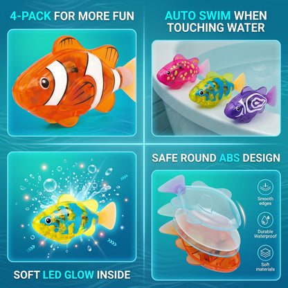 4Pcs Induction Activated | LED Light Up | Auto-Swimming Bath Toy-9YOE9